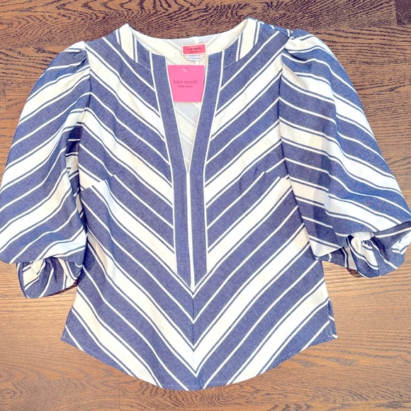 NWT! KATE SPADE Double Cloth Stripe Top, XS - Picture 8 of 9